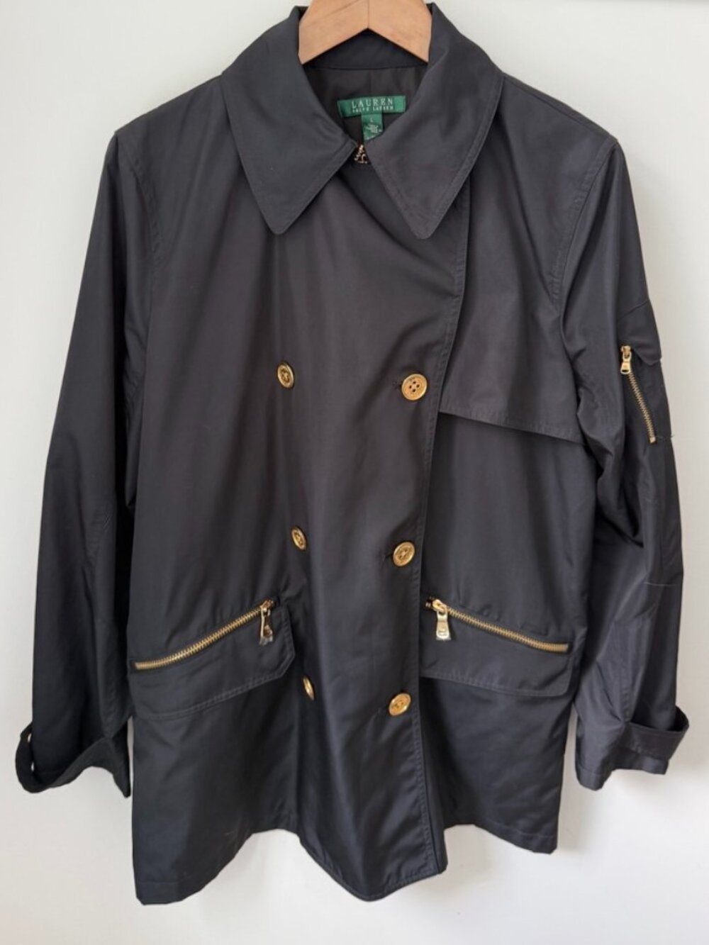 LAUREN RALPH LAUREN Black Double Breasted Short Trench Coat NWOT